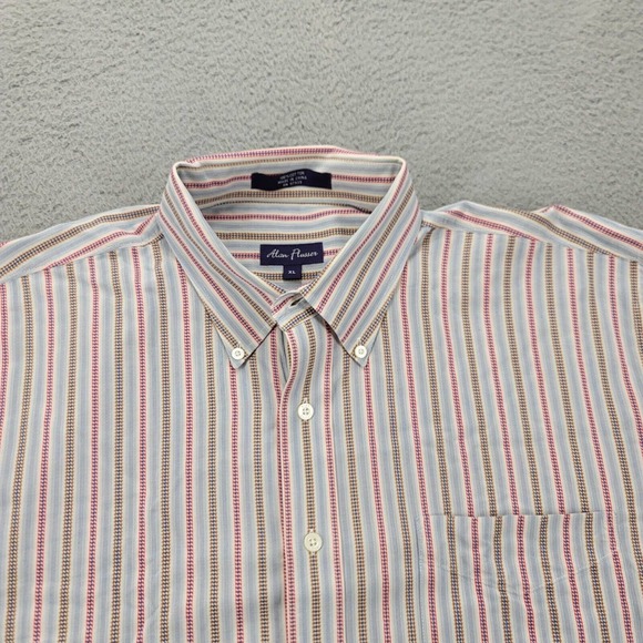 Alan Flusser Shirt Mens XL Blue Red Striped Long Sleeve Classic Button Down - Picture 2 of 13